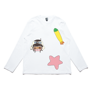 "Space Police Girl" Cut and Sew Wide-body Long Sleeved Tee White