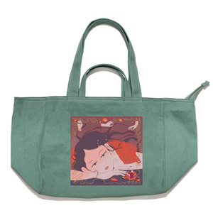 "Poppies" Tote Carrier Bag Green