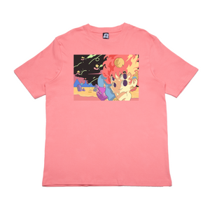 "Neothaicivilization: Dancing Star" - Cut and Sew Wide-body Tee White/Black/Salmon Pink