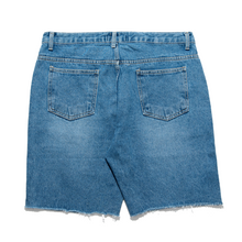 Load image into Gallery viewer, &quot;Bless You&quot; Dark Distressed Denim Shorts
