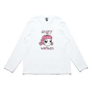 "Angry Women" Cut and Sew Wide-body Long Sleeved Tee White/Salmon Pink