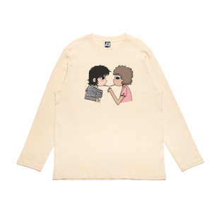 "Boys" Cut and Sew Wide-body Long Sleeved Tee Beige/Salmon Pink