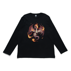 "Fire Dragon" Cut and Sew Wide-body Long Sleeved Tee White/Black/Beige