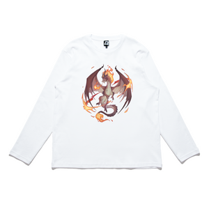 "Fire Dragon" Cut and Sew Wide-body Long Sleeved Tee White/Black/Beige