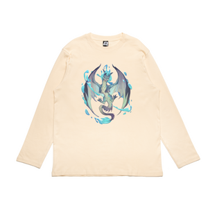 "Water Dragon" Cut and Sew Wide-body Long Sleeved Tee White/Black/Beige