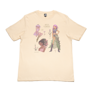 "Pink Wild Flowers" Cut and Sew Wide-body Tee Beige