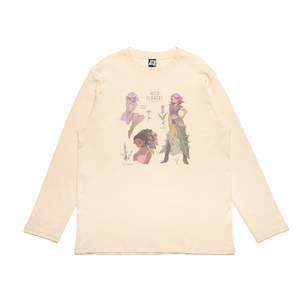 "Pink Wild Flowers" Cut and Sew Wide-body Long Sleeved Tee Beige