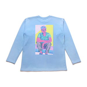 "Waiting" Taper-Fit Heavy Cotton Long Sleeve Tee Sky Blue