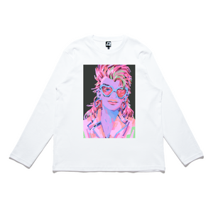 "80's Techno" Cut and Sew Wide-body Long Sleeved Tee White