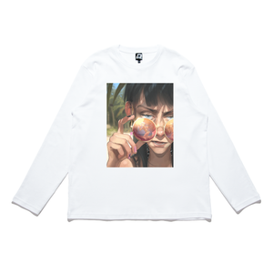 "Sunglasses" Cut and Sew Wide-body Long Sleeved Tee White/Black