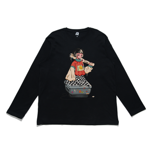 "Girl On TV" Cut and Sew Wide-body Long Sleeved Tee Black/Beige