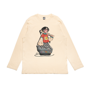 "Girl On TV" Cut and Sew Wide-body Long Sleeved Tee Black/Beige