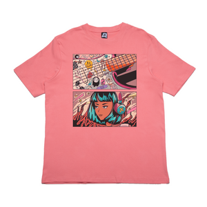 "Girl Pop" Cut and Sew Wide-body Tee White/Salmon Pink