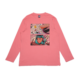 "Girl Pop" Cut and Sew Wide-body Long Sleeved Tee White/Salmon Pink