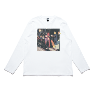"🐈_⬛✨" Cut and Sew Wide-body Long Sleeved Tee White/Beige