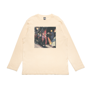 "🐈_⬛✨" Cut and Sew Wide-body Long Sleeved Tee White/Beige