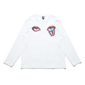 "Eyes" Cut and Sew Wide-body Long Sleeved Tee White