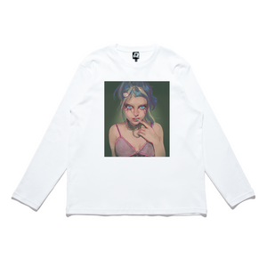 "Girl" Cut and Sew Wide-body Long Sleeved Tee White