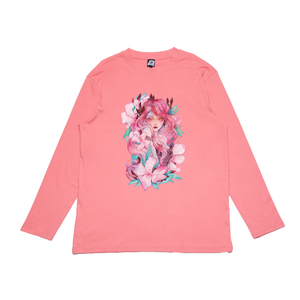 "Oleander" Cut and Sew Wide-body Long Sleeved Tee White/Salmon Pink