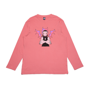"Demon" Cut and Sew Wide-body Long Sleeved Tee Salmon Pink