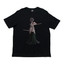 Load image into Gallery viewer, &quot;Goth x gold II of Sword&quot; Cut and Sew Wide-body Long Sleeved Tee White/Black