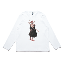Load image into Gallery viewer, &quot;Goth x gold III of Sword&quot; Cut and Sew Wide-body Long Sleeved Tee White/Black
