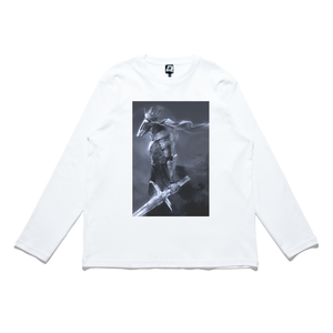 "Horse Knight" Cut and Sew Wide-body Long Sleeved Tee White