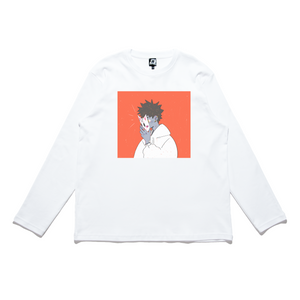 "Kitsune Mask" Cut and Sew Wide-body Long Sleeved Tee White