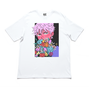 "Flower Bees" Cut and Sew Wide-body Tee White/Black