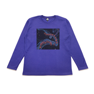 "Siphonophore" Taper-Fit Heavy Cotton Long Sleeve Tee Purple/ Sky Blue/ Rose