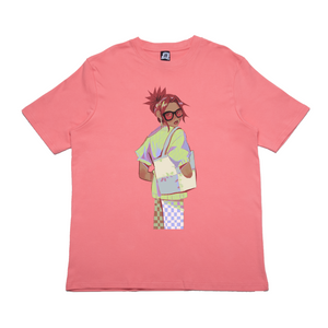 "Checkered" Cut and Sew Wide-body Tee White/Salmon Pink