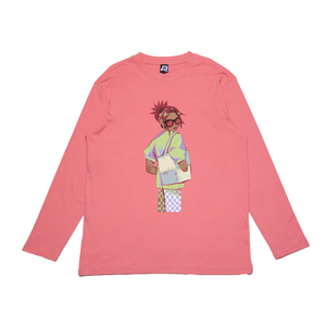 "Checkered" Cut and Sew Wide-body Long Sleeved Tee White/Salmon Pink