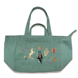 "Medieval Moodboard" Tote Carrier Bag Cream/Green