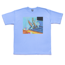 Load image into Gallery viewer, &quot;Rainbow Trout Cyberspace&quot; Taper-Fit Heavy Cotton Tee Sky Blue/Beige