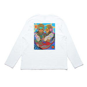 "Rainbow Trout Cyberspace" Cut and Sew Wide-body Long Sleeved Tee White/Salmon Pink