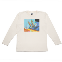 Load image into Gallery viewer, &quot;Rainbow Trout Cyberspace&quot; Taper-Fit Heavy Cotton Long Sleeve Tee Beige/Sky Blue