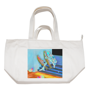 "Rainbow Trout Cyberspace" Tote Carrier Bag Cream/Green