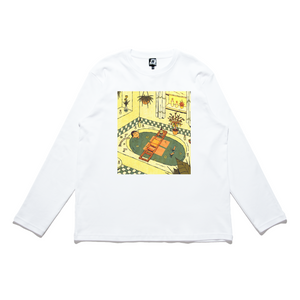 "A Peaceful Afternoon Nap" Cut and Sew Wide-body Long Sleeved Tee White