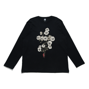 "Frog Holding A Bouquet of Flowers" Cut and Sew Wide-body Long Sleeved Tee White/Black