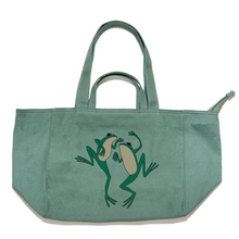 Load image into Gallery viewer, &quot;Just the Frogs&quot; Tote Carrier Bag Cream/Green