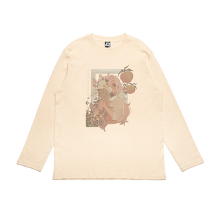 "Floral Peach" Cut and Sew Wide-body Long Sleeved Tee White/Beige