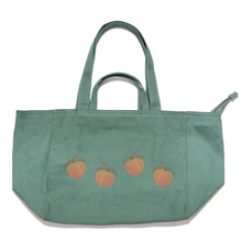 Load image into Gallery viewer, &quot;Peach, Peach, Peach&quot; Tote Carrier Bag Cream/Green