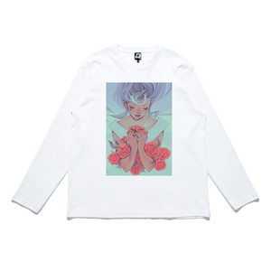 "Red Roses" Cut and Sew Wide-body Long Sleeved Tee White