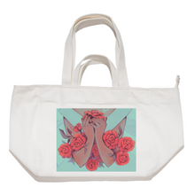 Load image into Gallery viewer, &quot;Red Roses&quot; Tote Carrier Bag Cream/Green