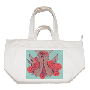 "Red Roses" Tote Carrier Bag Cream/Green