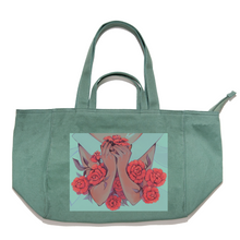 Load image into Gallery viewer, &quot;Red Roses&quot; Tote Carrier Bag Cream/Green