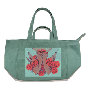 "Red Roses" Tote Carrier Bag Cream/Green