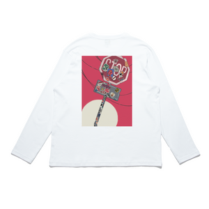 "Sign" Cut and Sew Wide-body Long Sleeved Tee White/Beige
