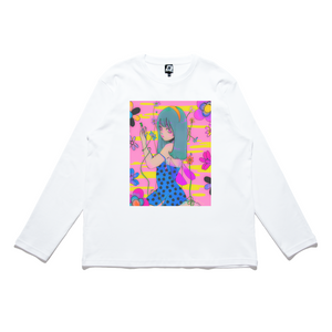 "Mellow Funky Garden" Cut and Sew Wide-body Long Sleeved Tee White/Black