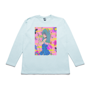 "Mellow Funky Garden" Taper-Fit Heavy Cotton Long Sleeve Tee Mint